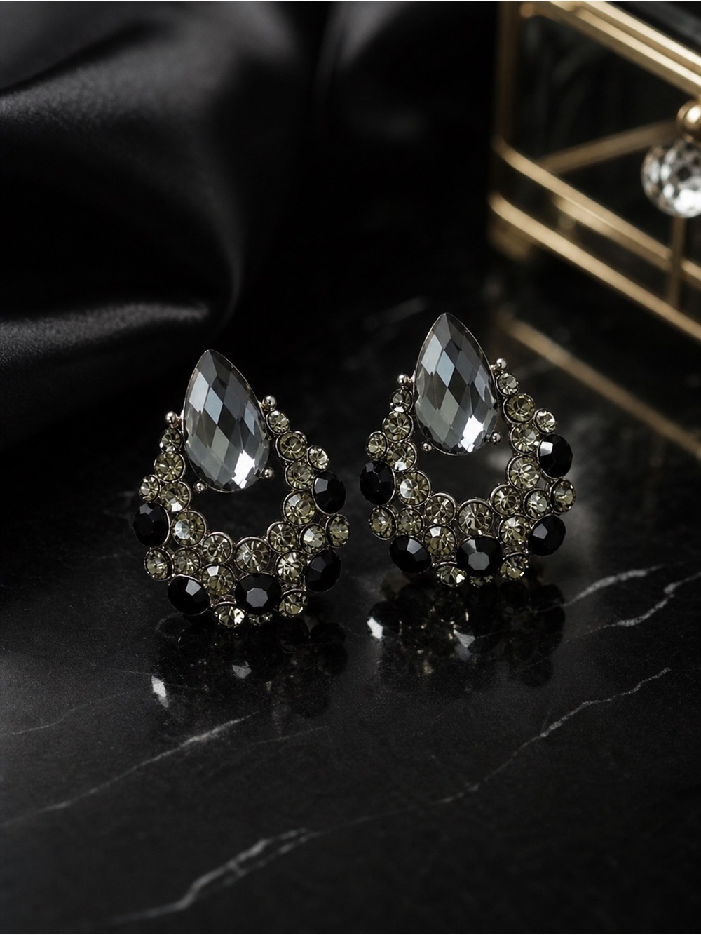 Smoky Crystal Luxe Teardrop Statement Earrings